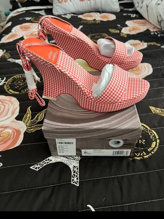 Jeffrey Campbell Shoes - Jeffrey Campell Orange  Gingham Wedge Slingback Heels
